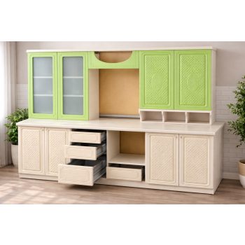   Bucătărie Verde Royal 260 – model modern rustic cu fronturi riflate verzi